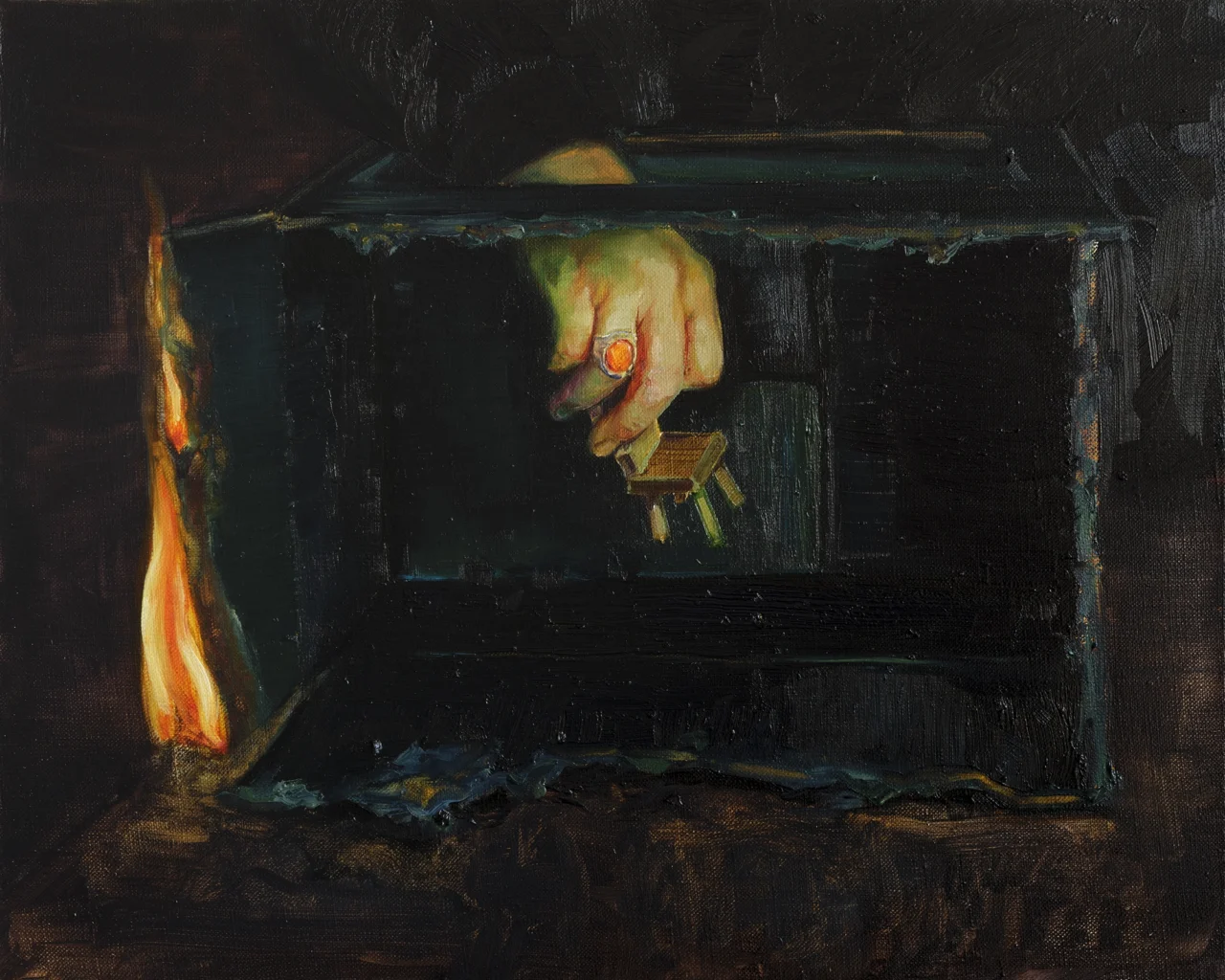 Dragosz_Emilia_Zdmuchnela_okruchy_ze_stolu_2025_olej_ploto_40x50cm